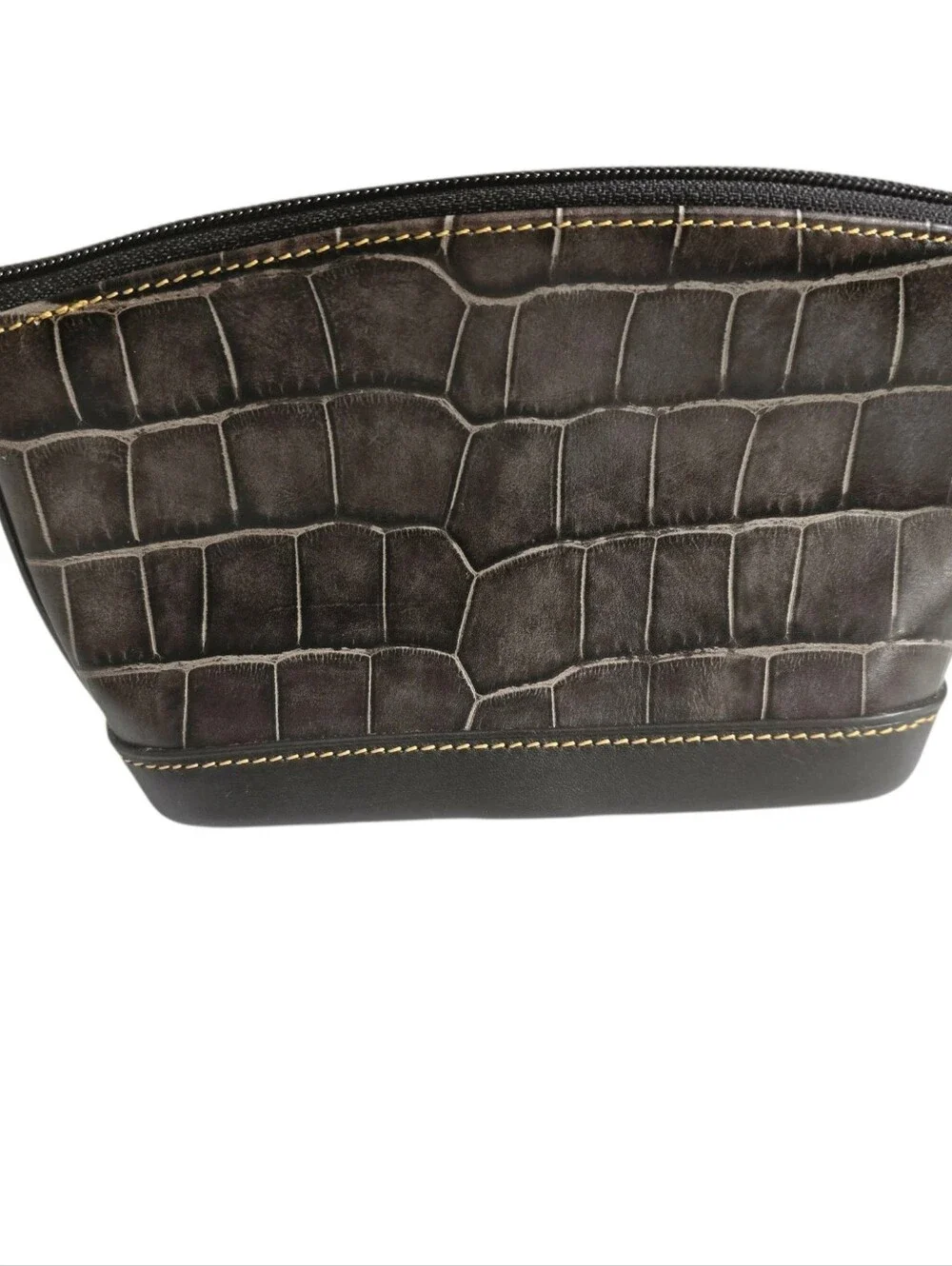 Dooney & Bourke Brown Leather Crocodile Pouch Makeup Cosmetic Bag Mini Pebbled